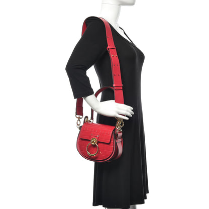 Chloe Calfskin Crocodile Embossed Small Tess Bag Crimson Pink 2 of 9