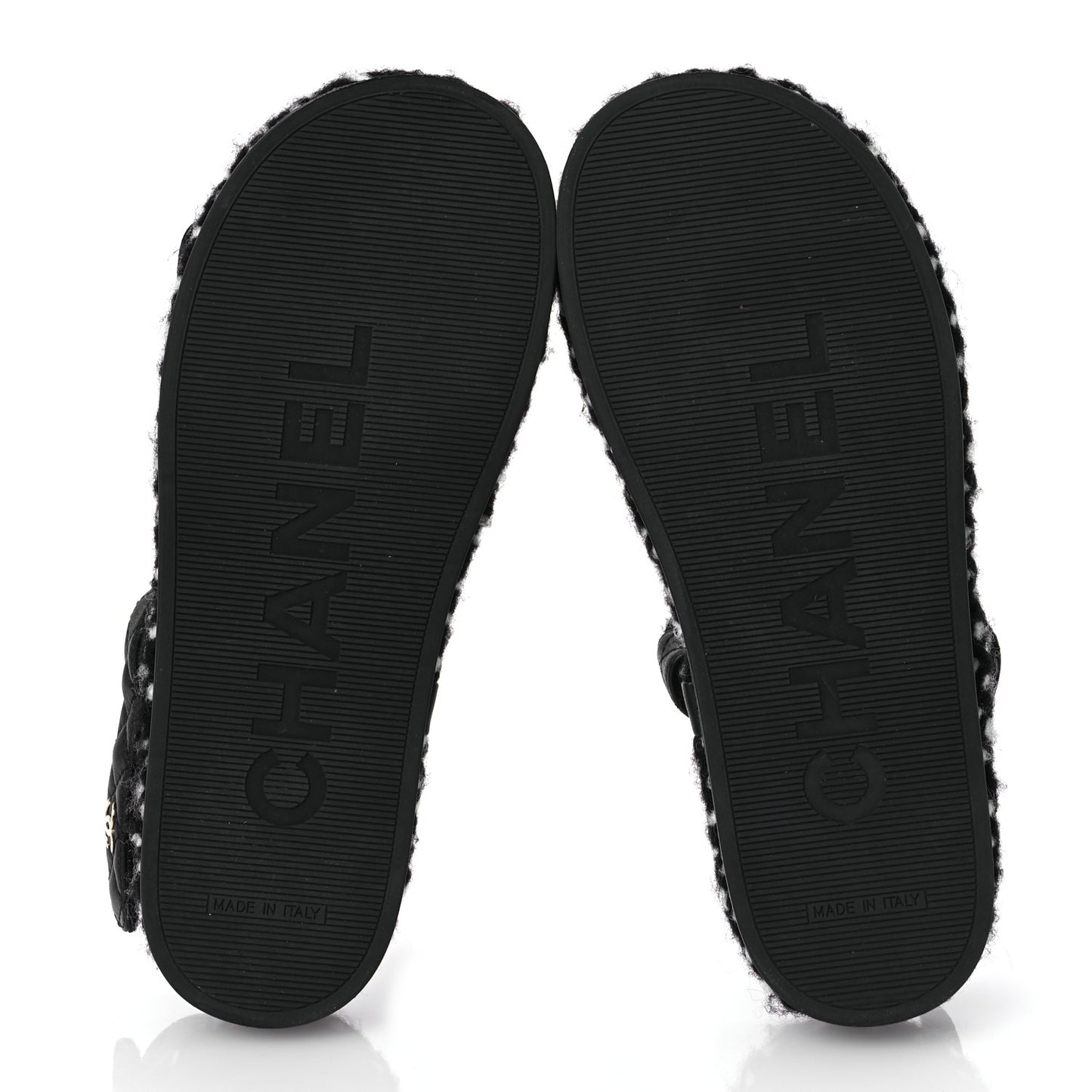 Cord Lambskin Quilted Logo Sandals 37 Black White