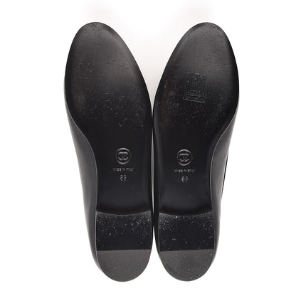 Chanel Calfskin Metallic Goatskin CC Cap Toe Ballerina Flats 39 Black Silver 7 of 11