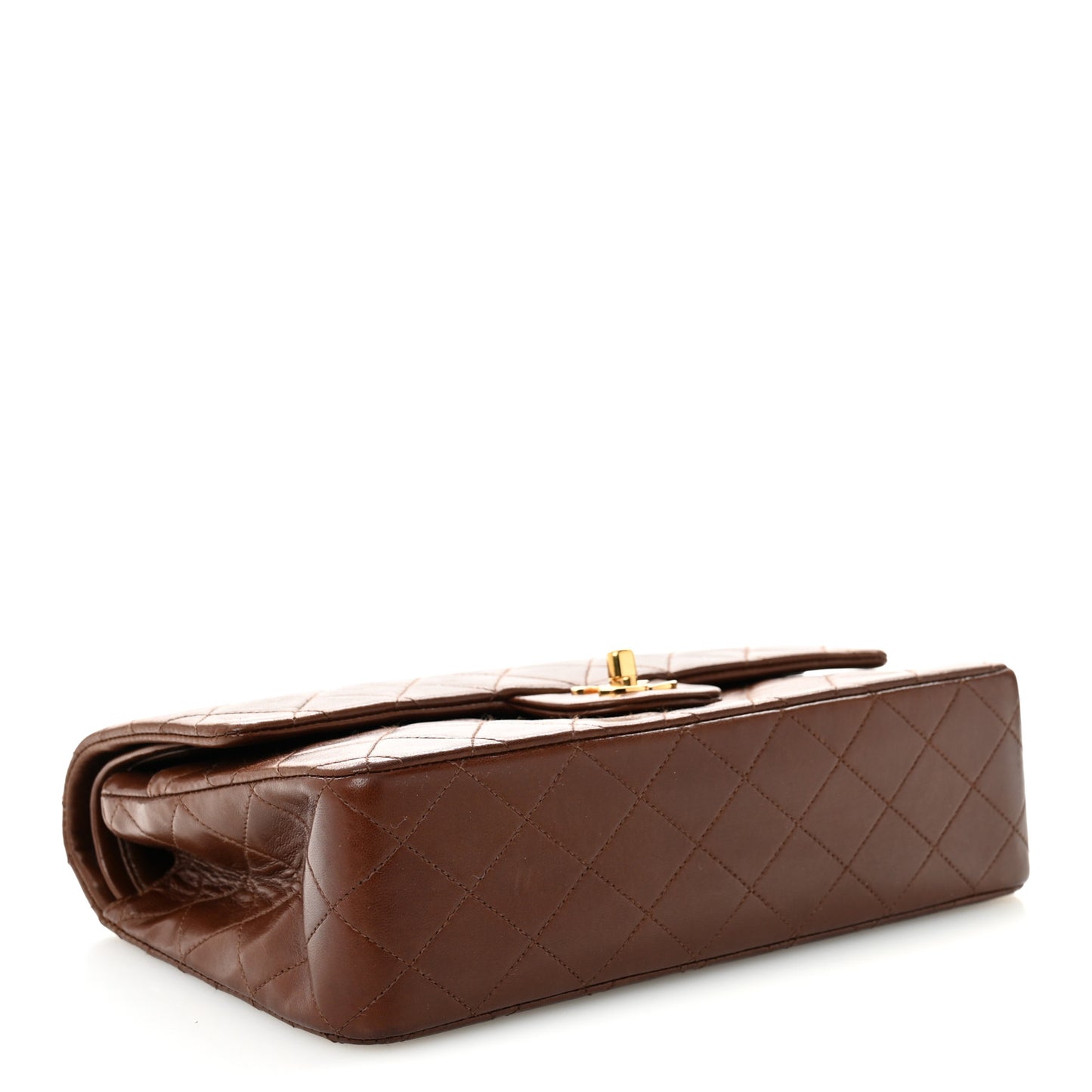 Lambskin Quilted Medium Double Flap Dark Brown