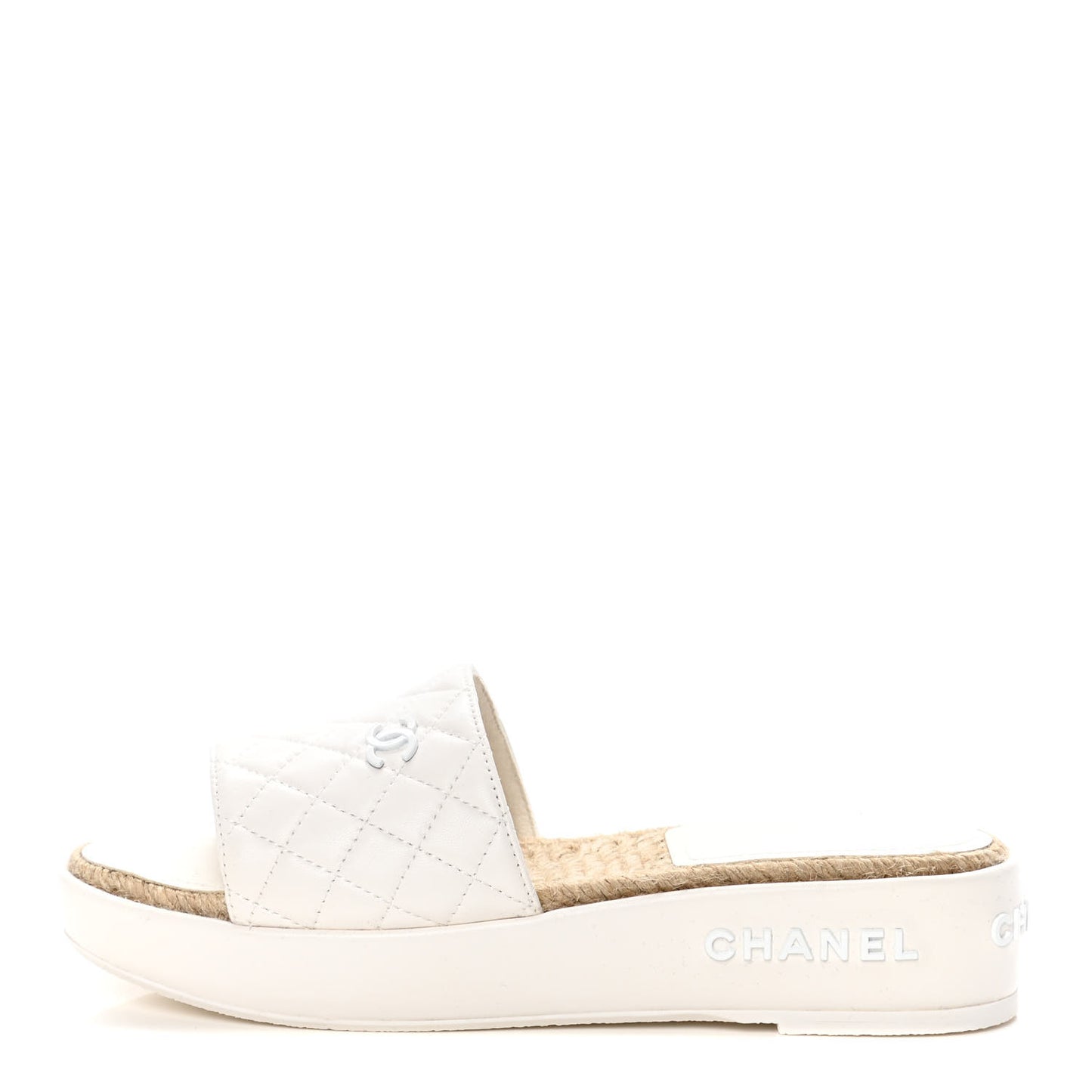 Lambskin Quilted CC Espadrille Slip On Sandals 39 White
