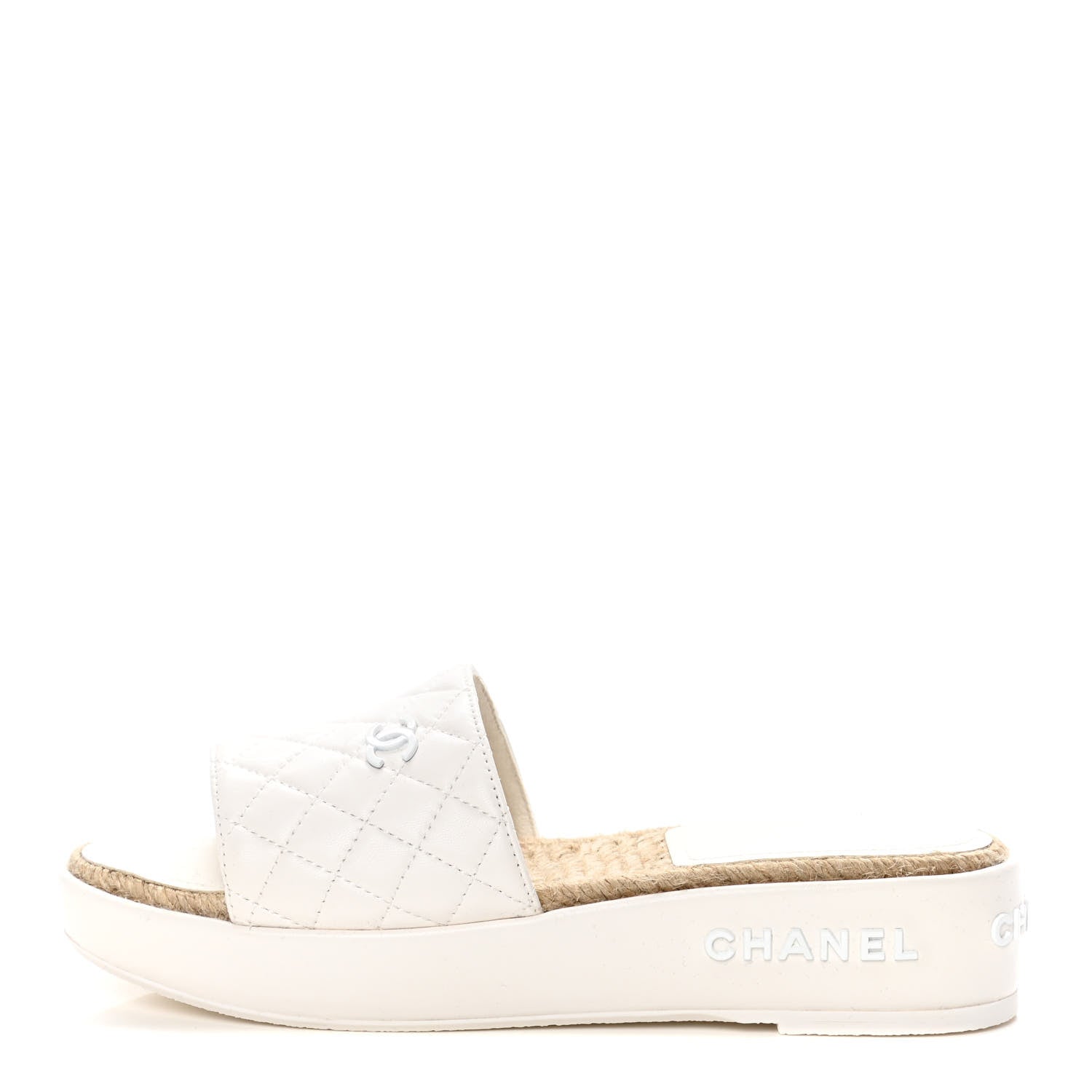 Chanel Lambskin Quilted CC Espadrille Slip On Sandals 39 White 1 of 13