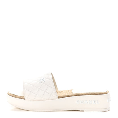 Chanel Lambskin Quilted CC Espadrille Slip On Sandals 39 White 1 of 13