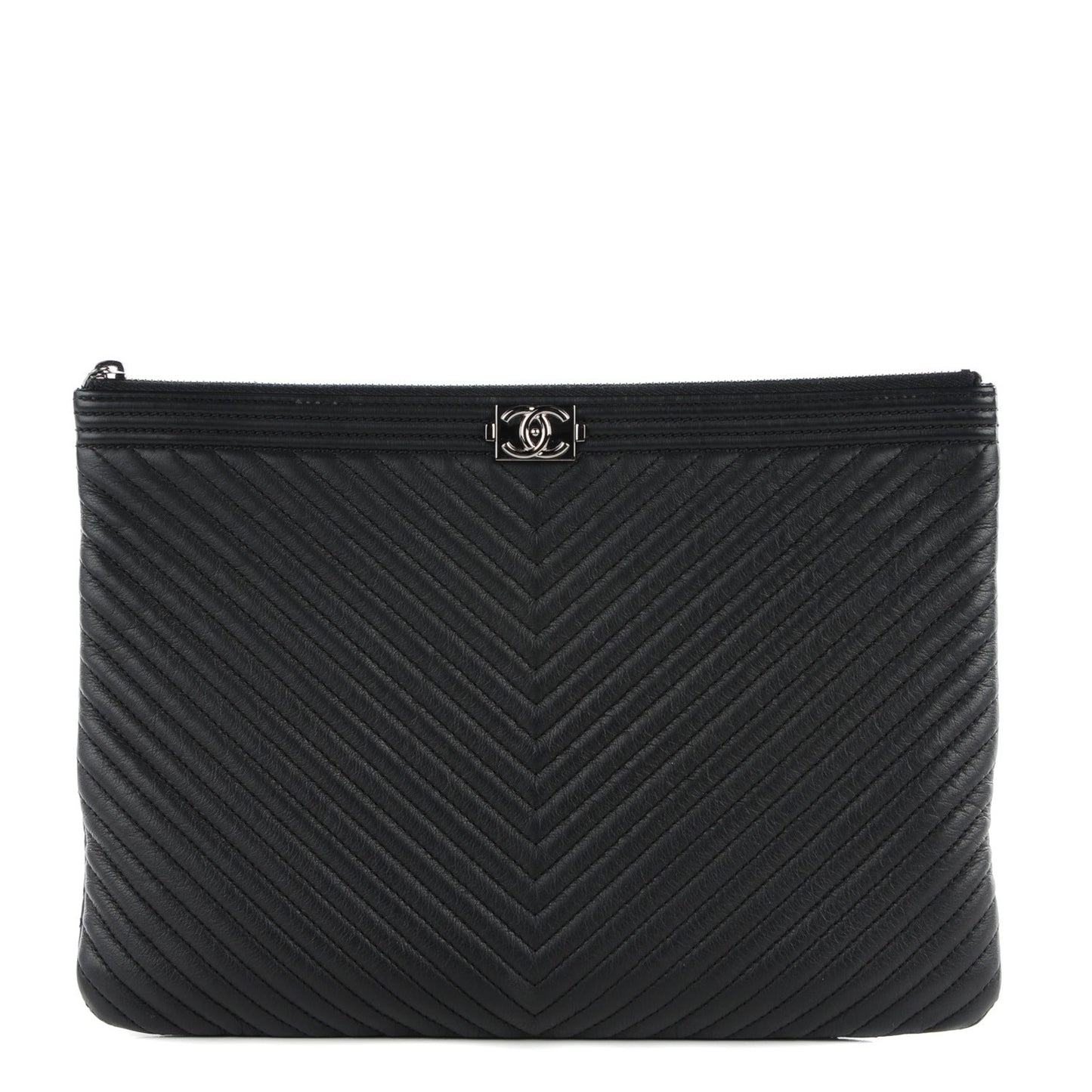 Calfskin Chevron Large Boy Cosmetic Case Black