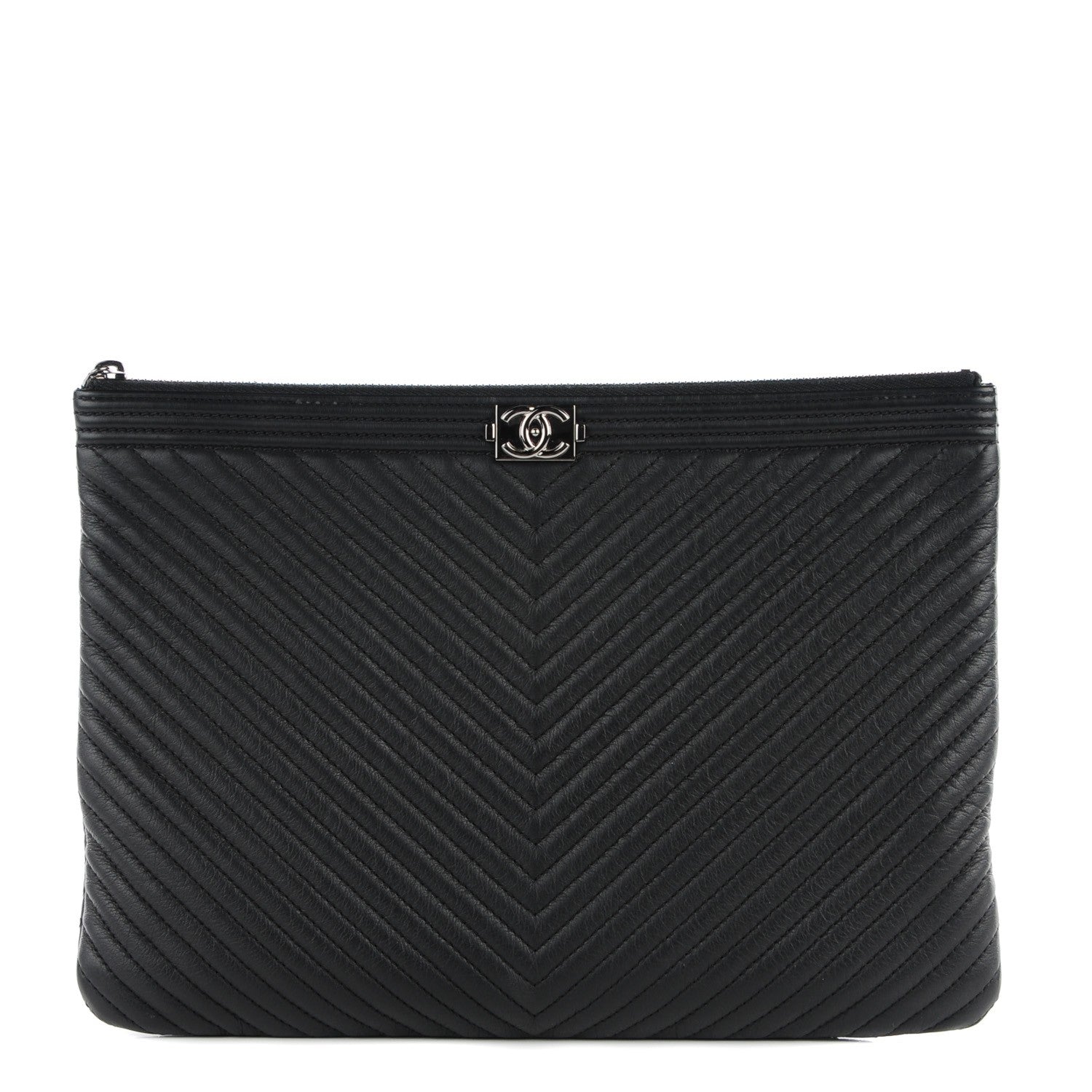 Chanel Calfskin Chevron Large Boy Cosmetic Case Black 1 of 7