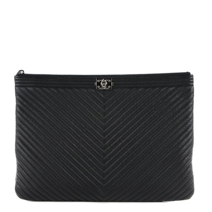Chanel Calfskin Chevron Large Boy Cosmetic Case Black 1 of 7
