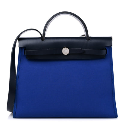 Hermes Toile Militaire Vache Hunter Herbag Zip Retourne 31 PM Bleu Electrique Bleu Saphir 1 of 11