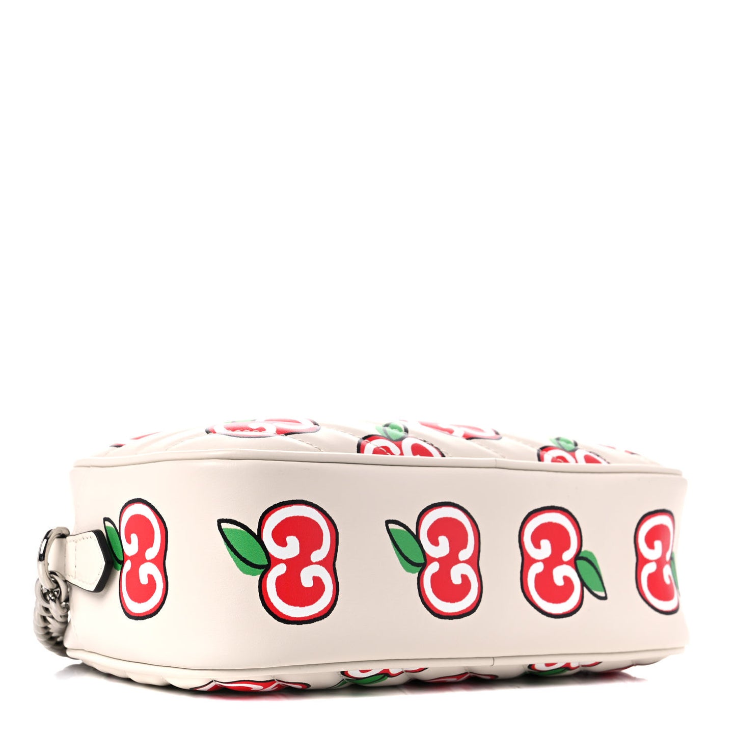 Calfskin Matelasse Diagonal GG Apple Small GG Marmont Chain Shoulder Bag Ivory
