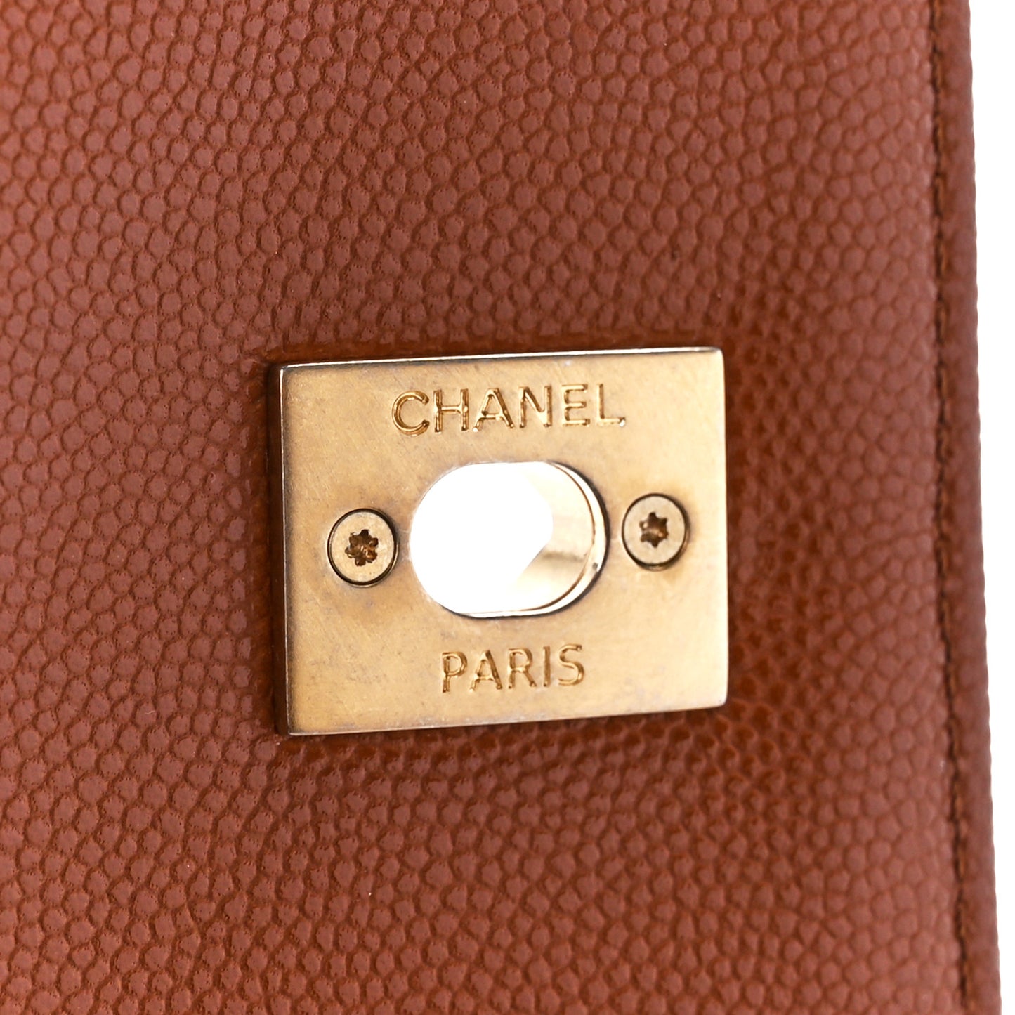 Caviar Quilted Chain Frame Flap Light Brown