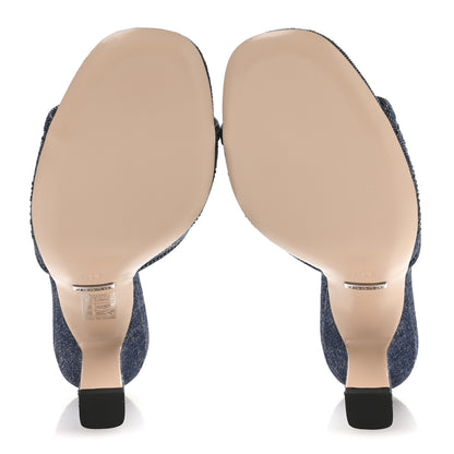 Gucci Denim Crystal GG Monogram Mules 38.5 Blue 6 of 9