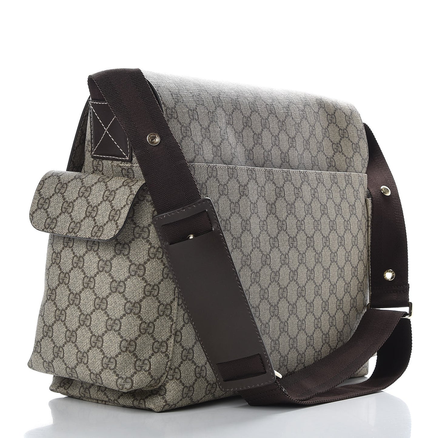 GG Supreme Monogram Selleria Calfskin Messenger Diaper Bag Beige Ebony Cocoa Dark Chocolate