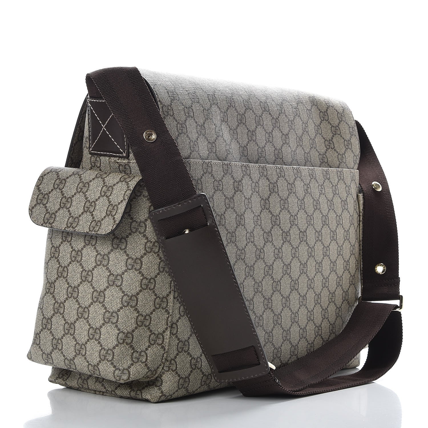 Gucci GG Supreme Monogram Selleria Calfskin Messenger Diaper Bag Beige Ebony Cocoa Dark Chocolate 3 of 10