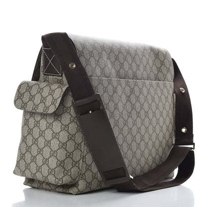 Gucci GG Supreme Monogram Selleria Calfskin Messenger Diaper Bag Beige Ebony Cocoa Dark Chocolate 3 of 10