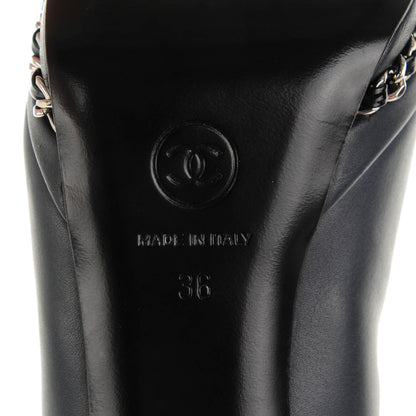 Chanel Calfskin Patent CC Cap Toe Platform Chain Pumps 36 Navy Black 7 of 9