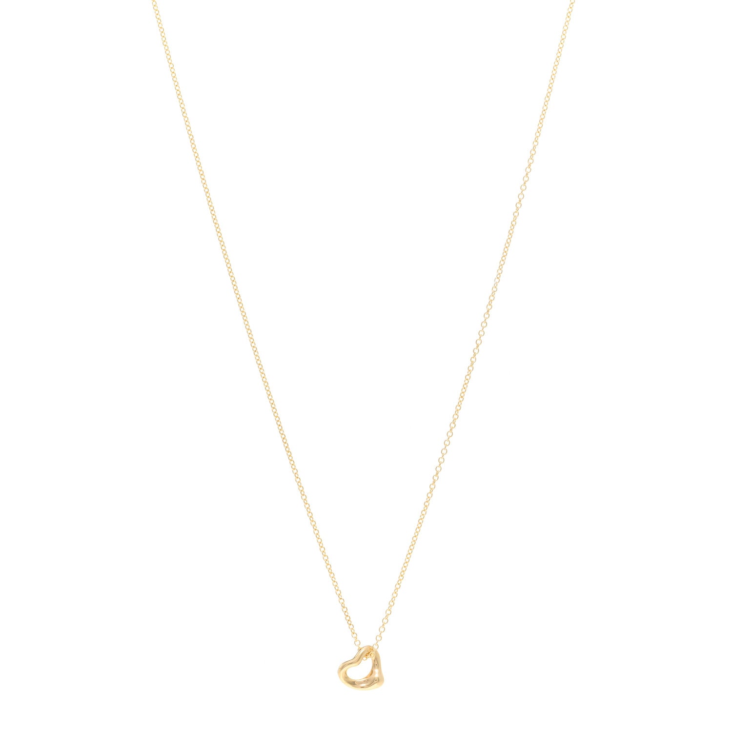 Tiffany 18K Yellow Gold 7mm Elsa Peretti Open Heart Pendant Necklace 1 of 4