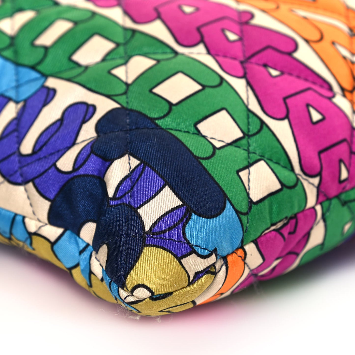 Printed Fabric Quilted Logo Large Shopping Tote Multicolor