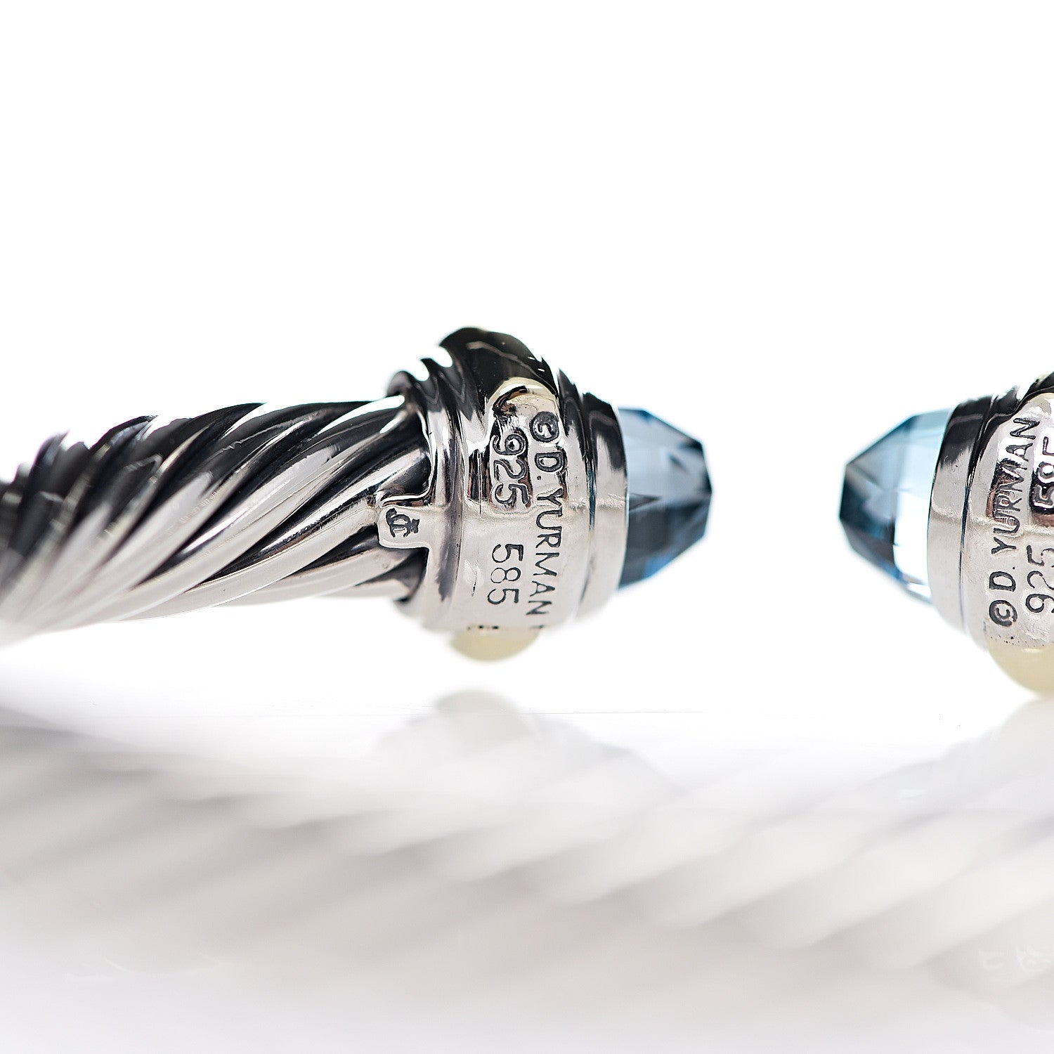 David Yurman Sterling Silver 14K Yellow Gold Blue Topaz 7mm Cable Classics Bracelet 3 of 4