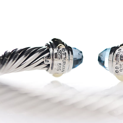 David Yurman Sterling Silver 14K Yellow Gold Blue Topaz 7mm Cable Classics Bracelet 3 of 4