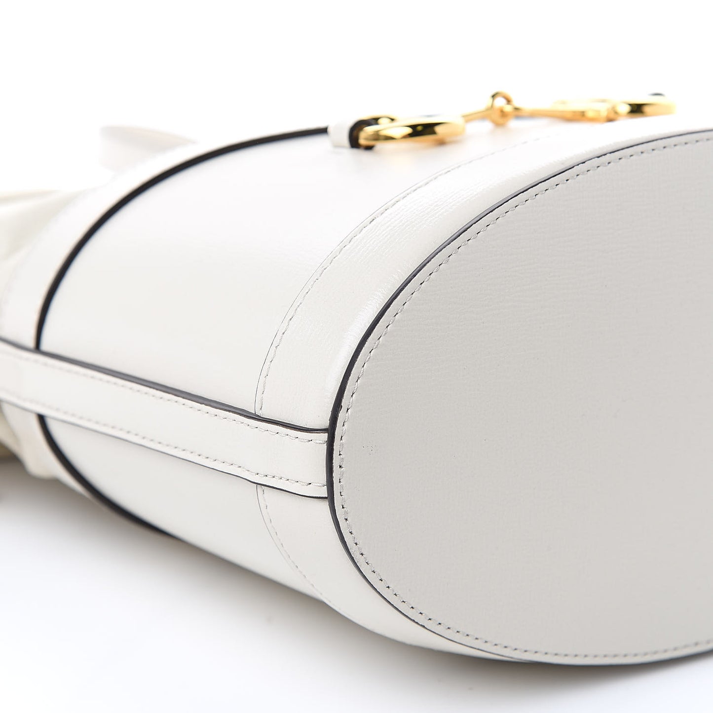 Azalea Sakai Calfskin Horsebit 1955 Drawstring Bucket Bag Mystic White