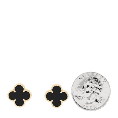 Van Cleef & Arpels 18K Yellow Gold Black Onyx Vintage Alhambra Earrings 2 of 5