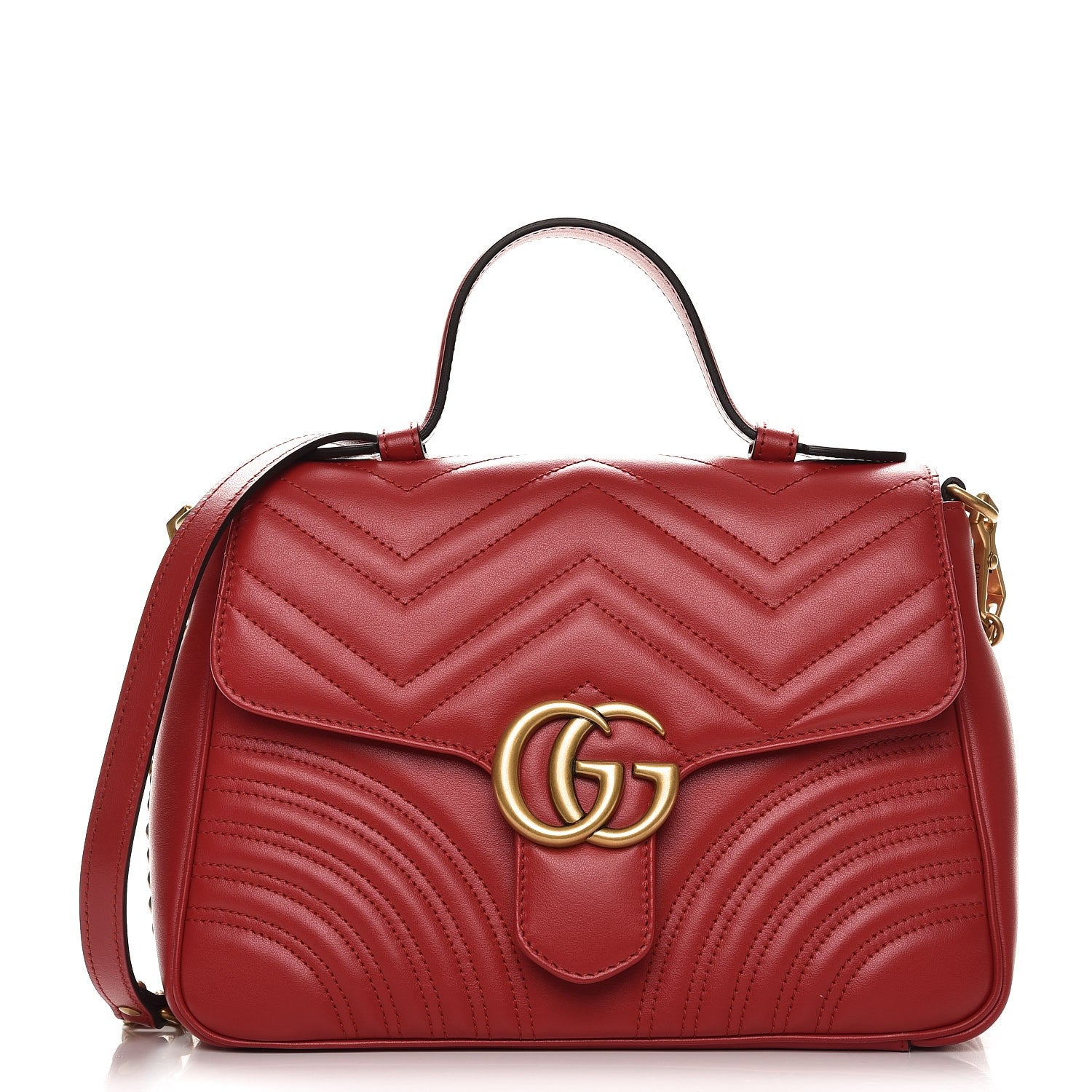 Gucci Calfskin Matelasse Small GG Marmont Top Handle Shoulder Bag Hibiscus Red 1 of 9