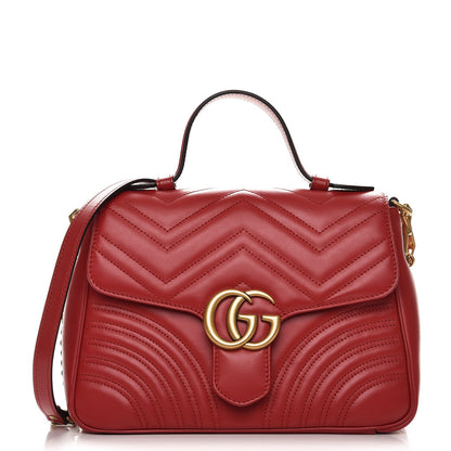 Gucci Calfskin Matelasse Small GG Marmont Top Handle Shoulder Bag Hibiscus Red 1 of 9