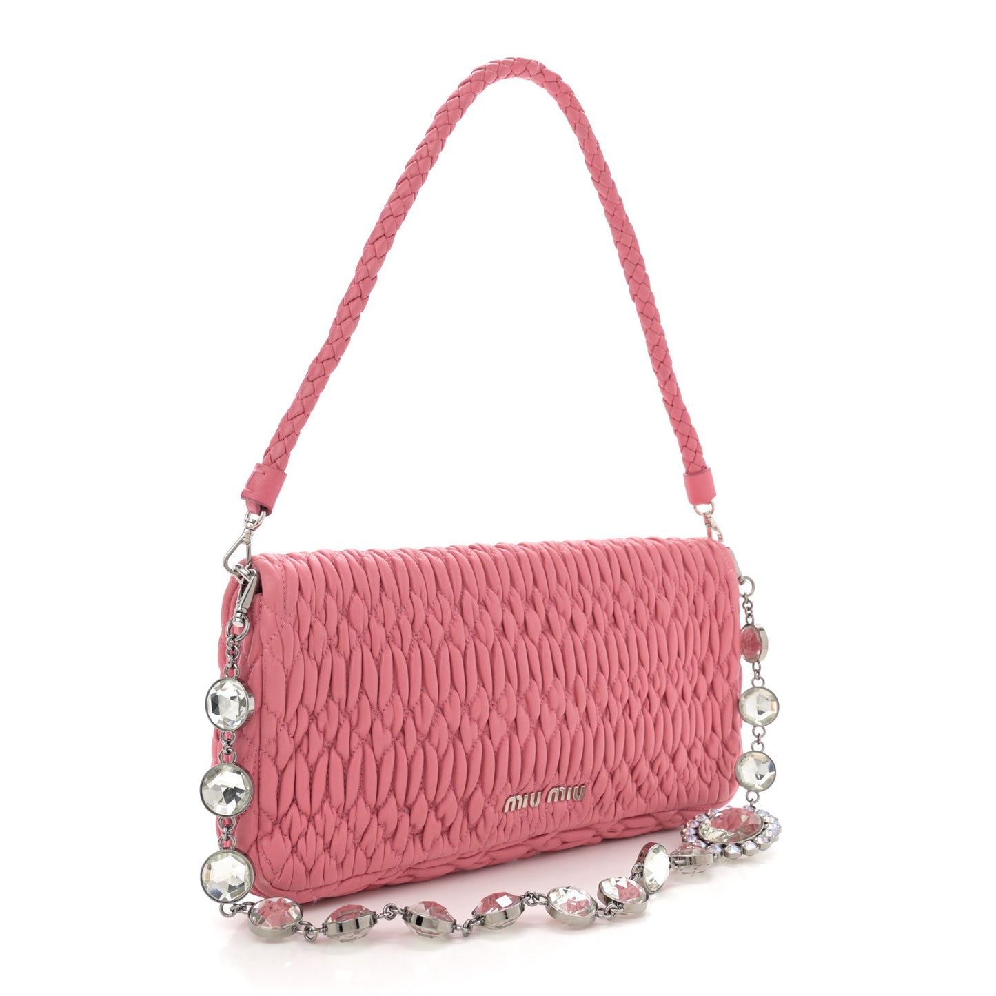 Nappa Matelasse Crystal Flap Clutch Pink Pomice