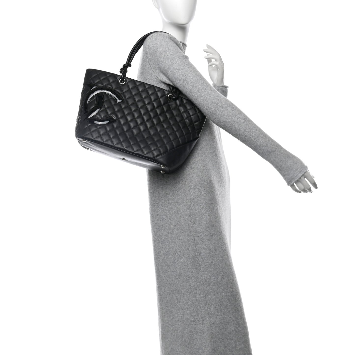 Calfskin Quilted Large Cambon Tote Black