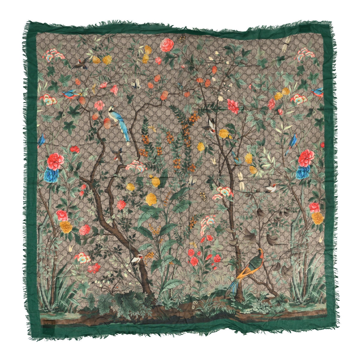 Gucci Modal Silk GG Monogram GG Tian Shawl Scarf Green Dark Green 1 of 4