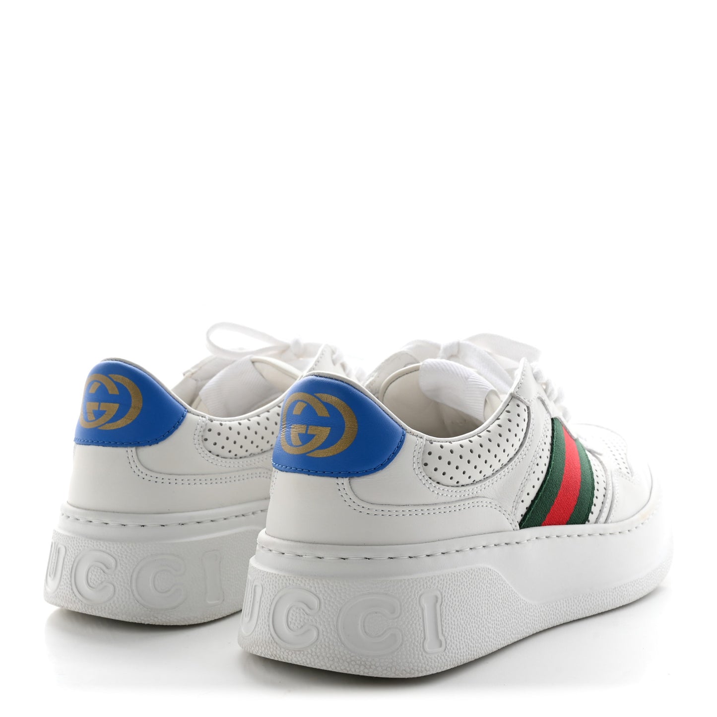 Calfskin Web Perforated Womens Platform 55mm Sneakers 38.5 White Bright Splash