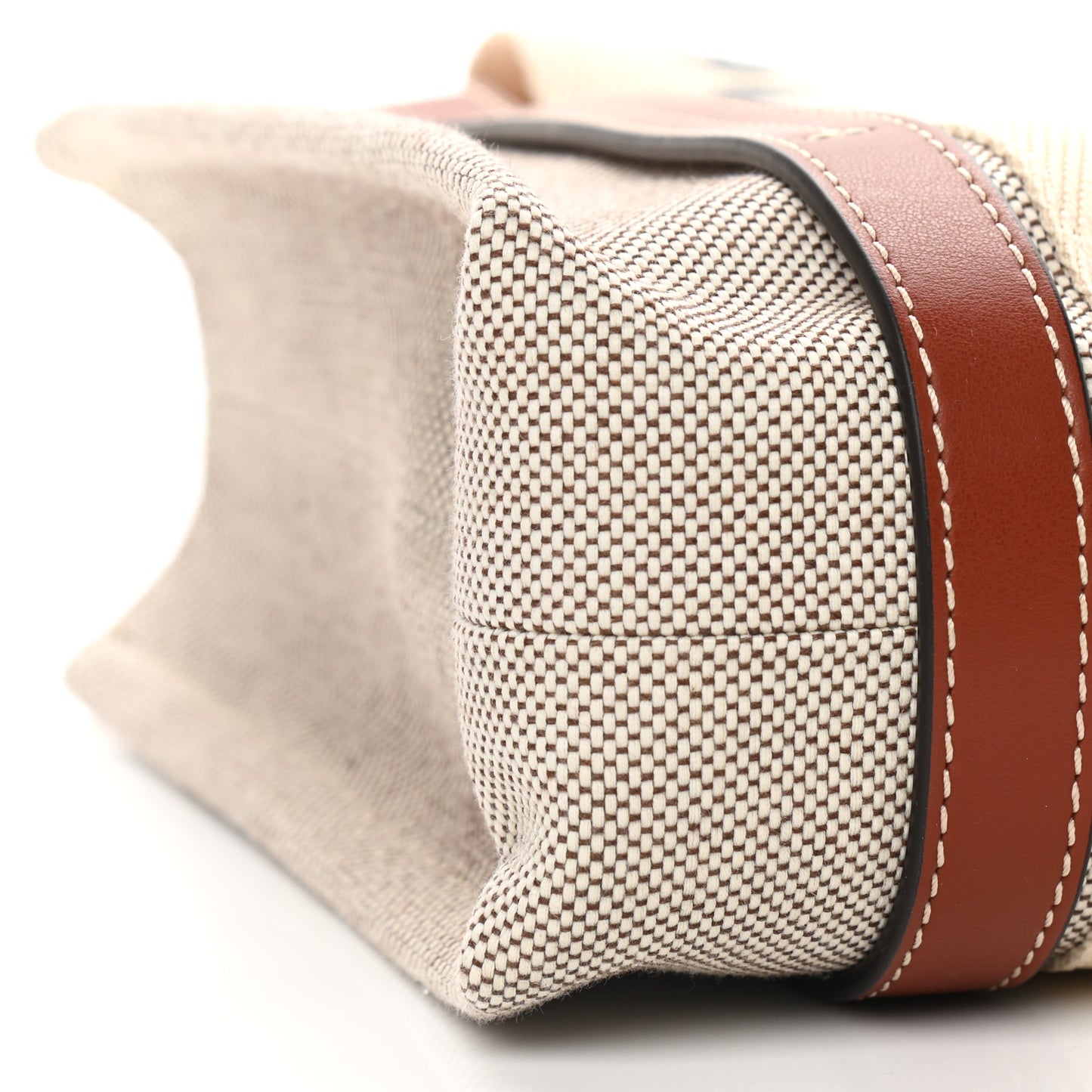 Cotton Calfskin Small Woody Ribbon Tote White Brown