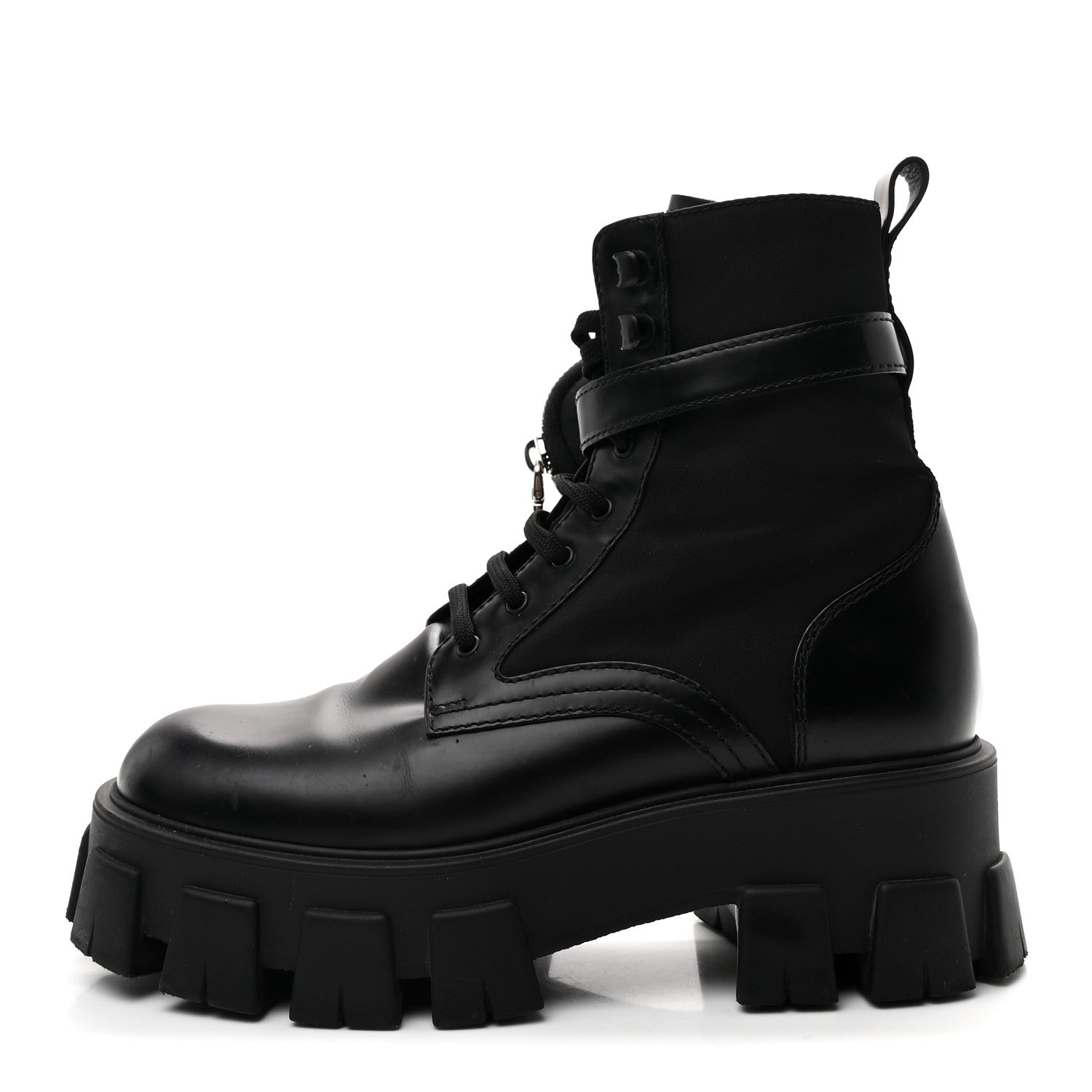 Prada Spazzolato Rois Nylon Metal Triangle Logo Monolith Pouch Pocket 55mm Boots 38 Black 1 of 9