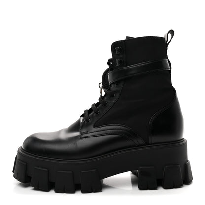 Prada Spazzolato Rois Nylon Metal Triangle Logo Monolith Pouch Pocket 55mm Boots 38 Black 1 of 9