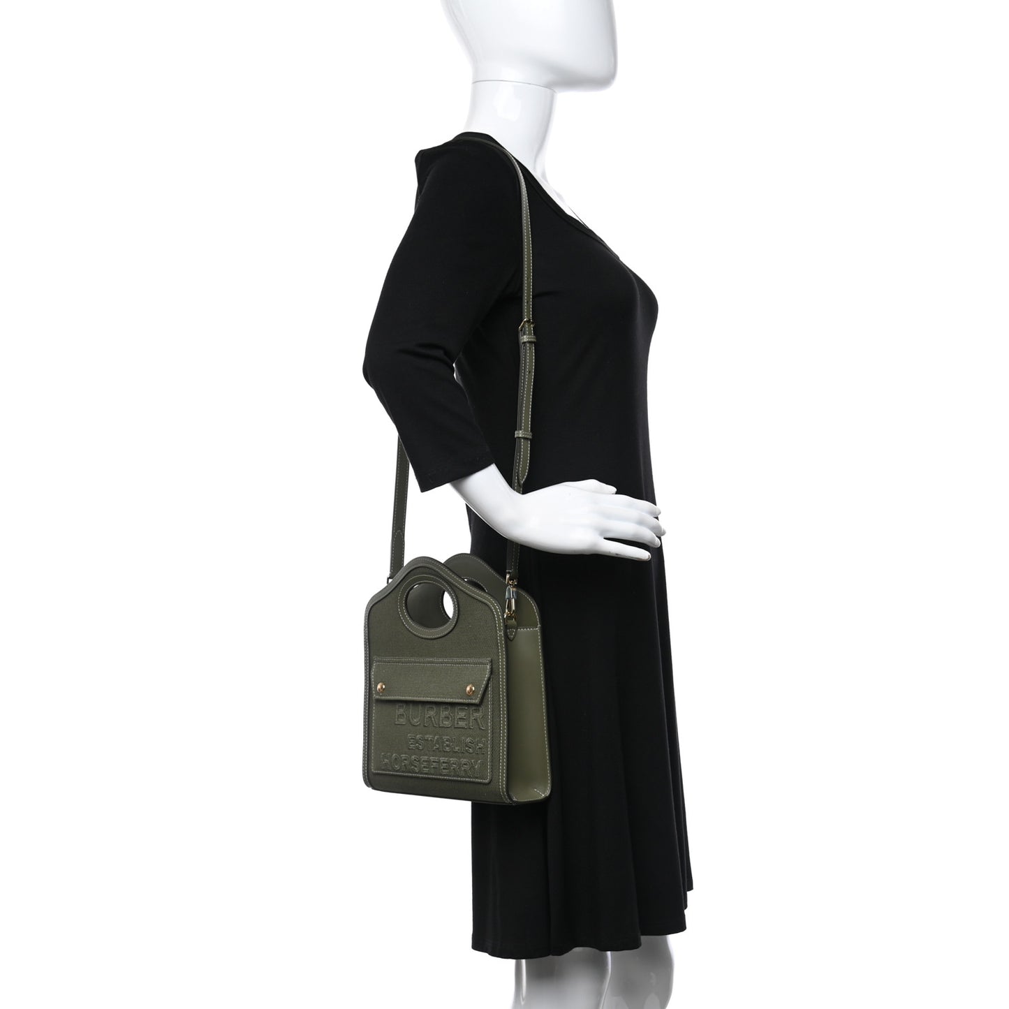 Canvas Calfskin Horseferry Print Mini Pocket Bag Dark Fern Green