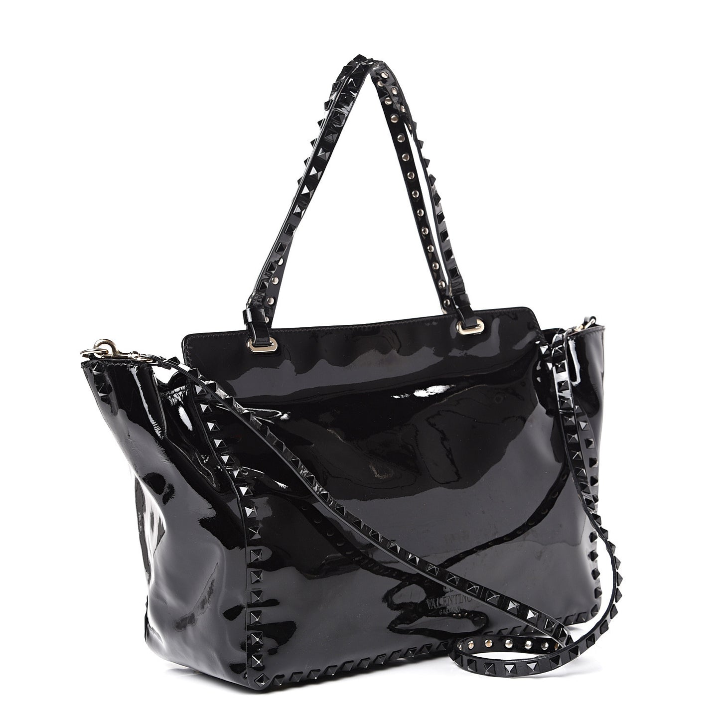 Patent Medium Rockstud Tote Black
