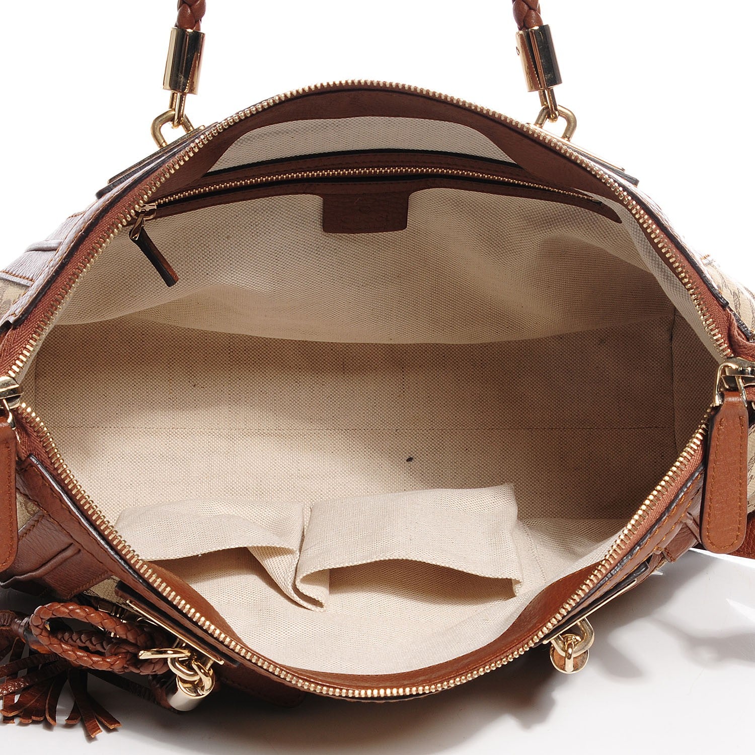 Gucci Monogram Cellarius Calfskin Small Bella Top Handle Bag Beige Ebony Cuir 5 of 9