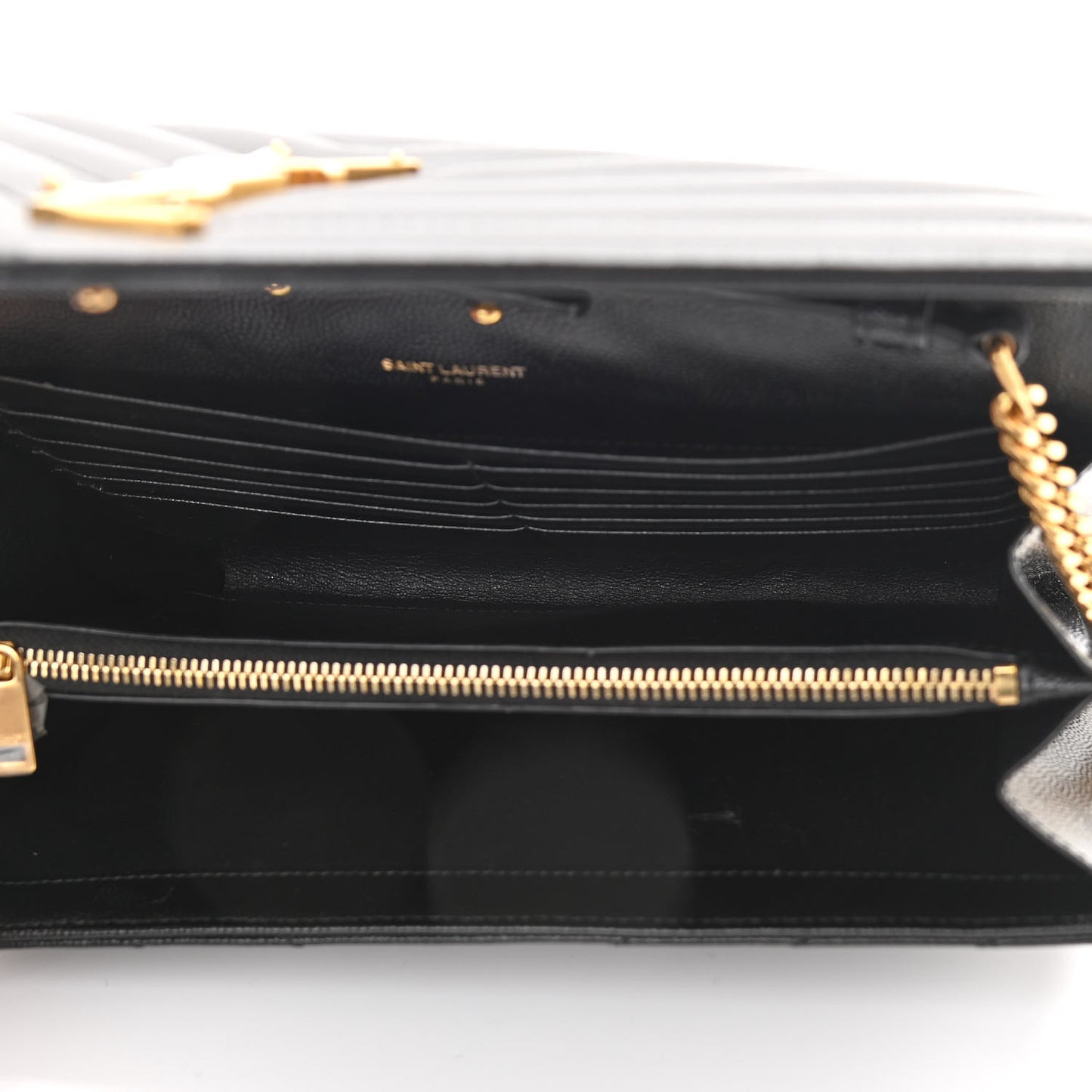 Grain De Poudre Matelasse Chevron Monogram Chain Wallet Black