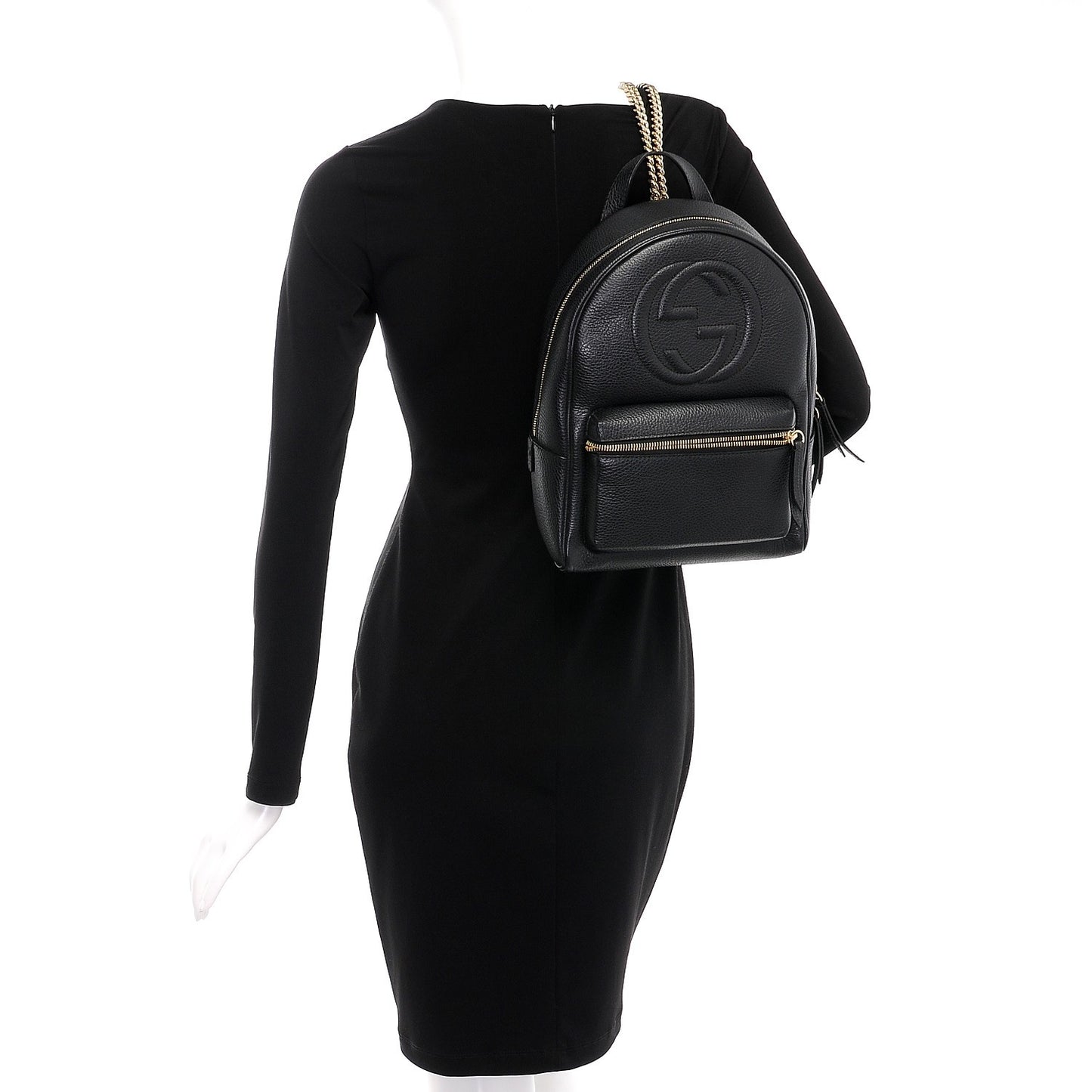 Pebbled Calfskin Soho Chain Backpack Black