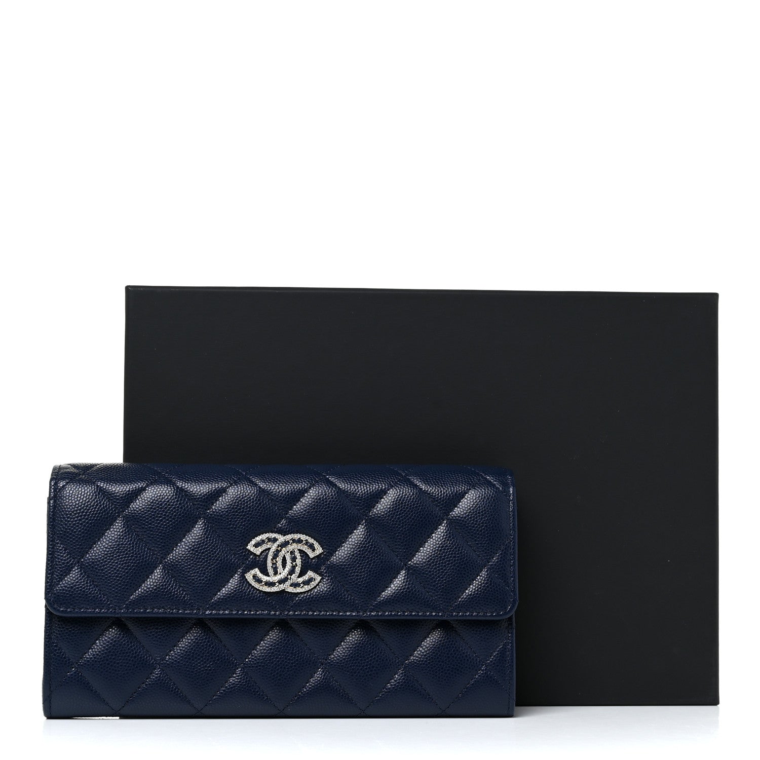 Chanel Caviar Quilted Crystal Long Flap Wallet Navy Blue 13 of 13