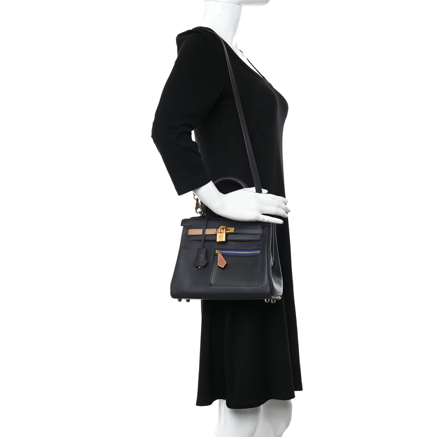 Hermes Swift Colormatic Kelly Retourne 25 Caban Black Chai Gold Etoupe 2 of 11