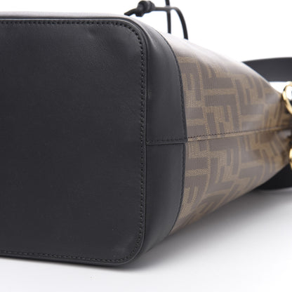 Fendi Glazed Fabric Vitello Grace F is Fendi FF 1974 Stamp Patch Grande Mon Tresor Bucket Bag Mogano Panna Black 10 of 12