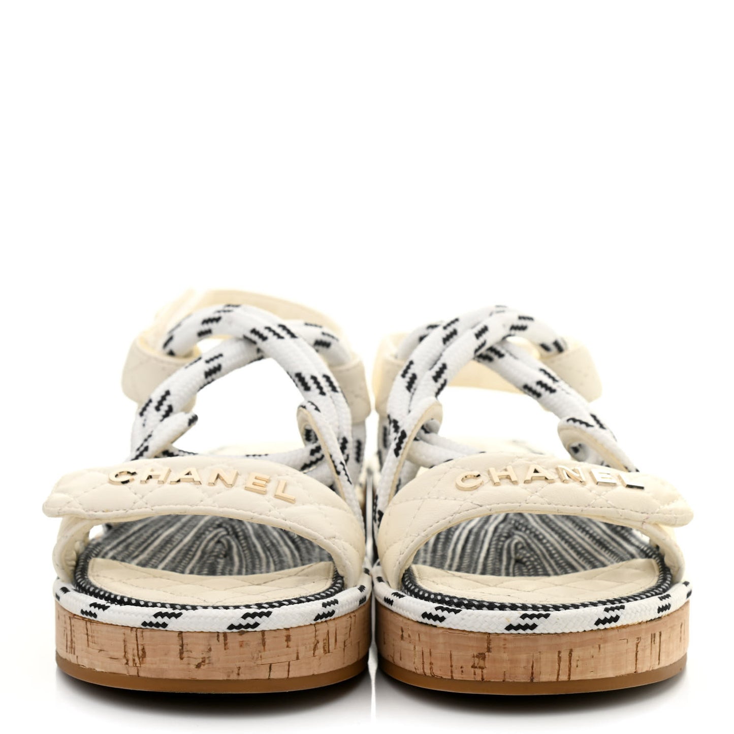 Cord Lambskin Quilted Logo Sandals 37 White Black