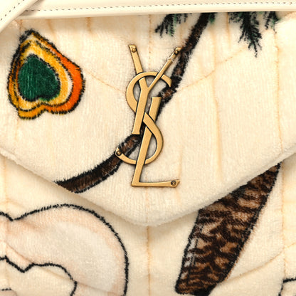 Saint Laurent Terrycloth Summer Print Quilted Small Loulou Puffer Monogram Chain Satchel Multicolor White 8 of 11
