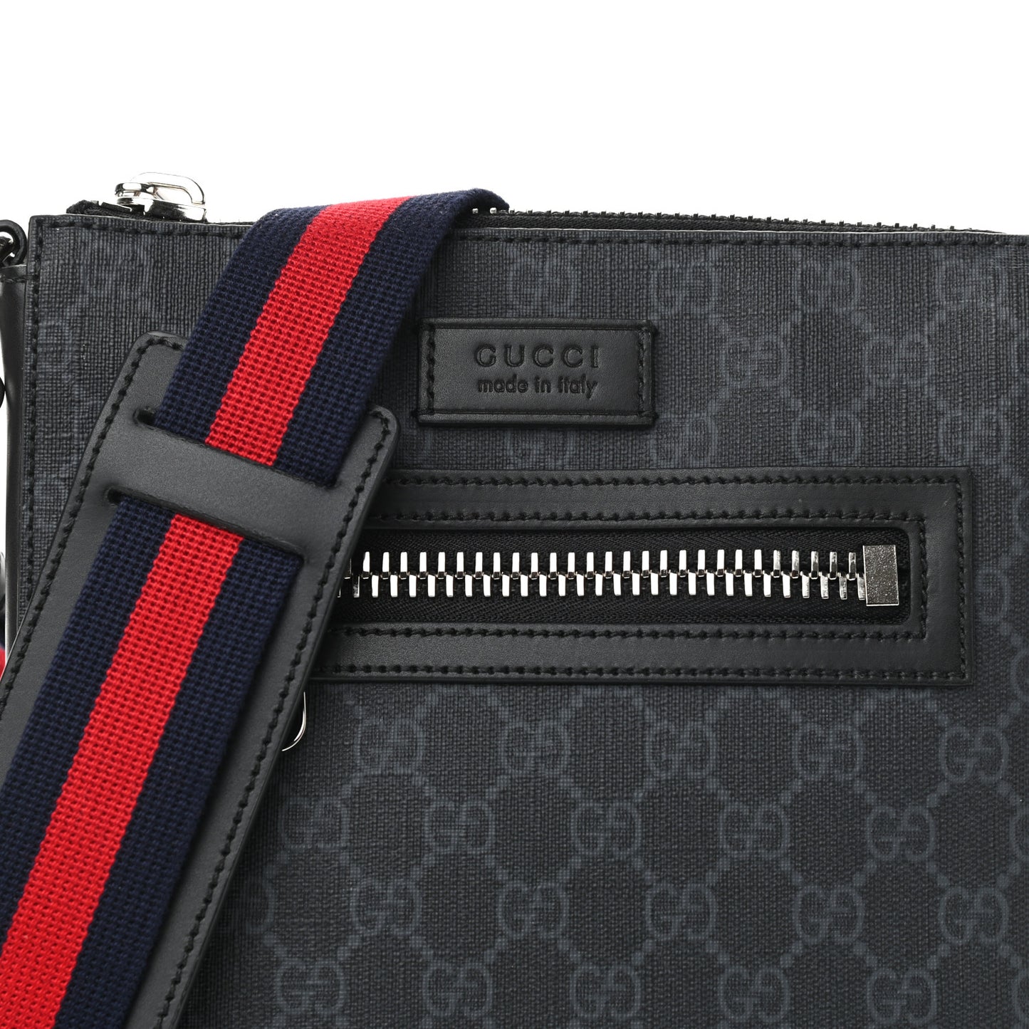 GG Supreme Monogram Web Small Flat Messenger Bag Black Grey