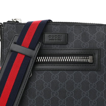 Gucci GG Supreme Monogram Web Small Flat Messenger Bag Black Grey 9 of 11