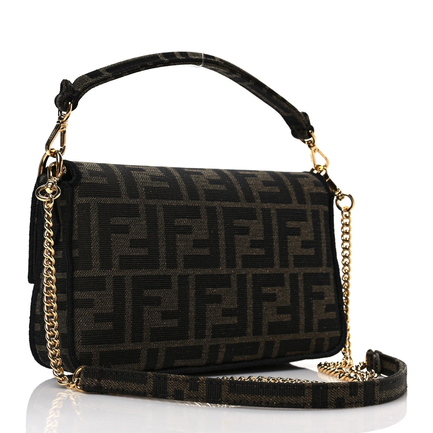 Fendi Fabric Jacquard FF 1974 Mini Baguette Tobacco Moro Black 3 of 7