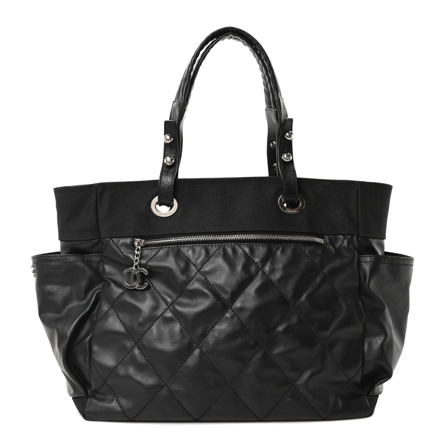 Coated Canvas Large Paris Biarritz Tote Black