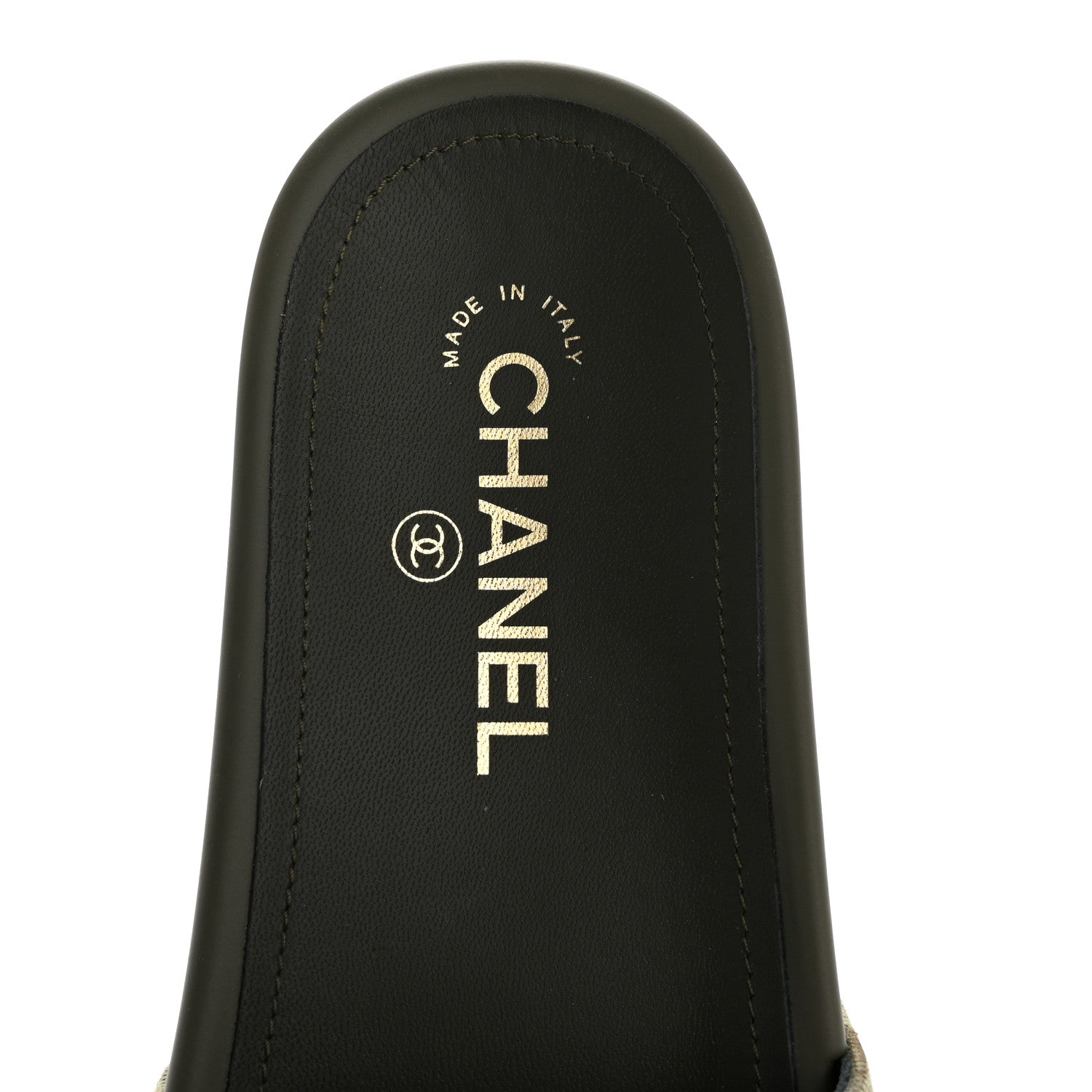 Chanel Satin Canvas Chain Slides Sandals Flats 38 Khaki 7 of 9