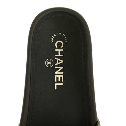 Chanel Satin Canvas Chain Slides Sandals Flats 38 Khaki 7 of 9