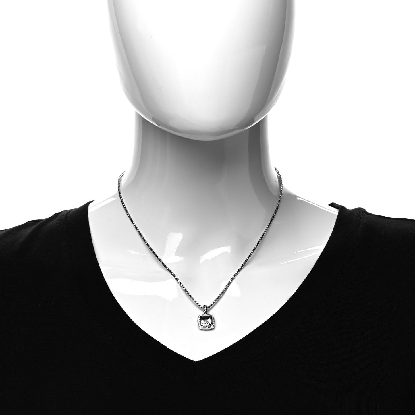 Sterling Silver Diamond White Topaz 7mm Petite Albion Pendant Necklace